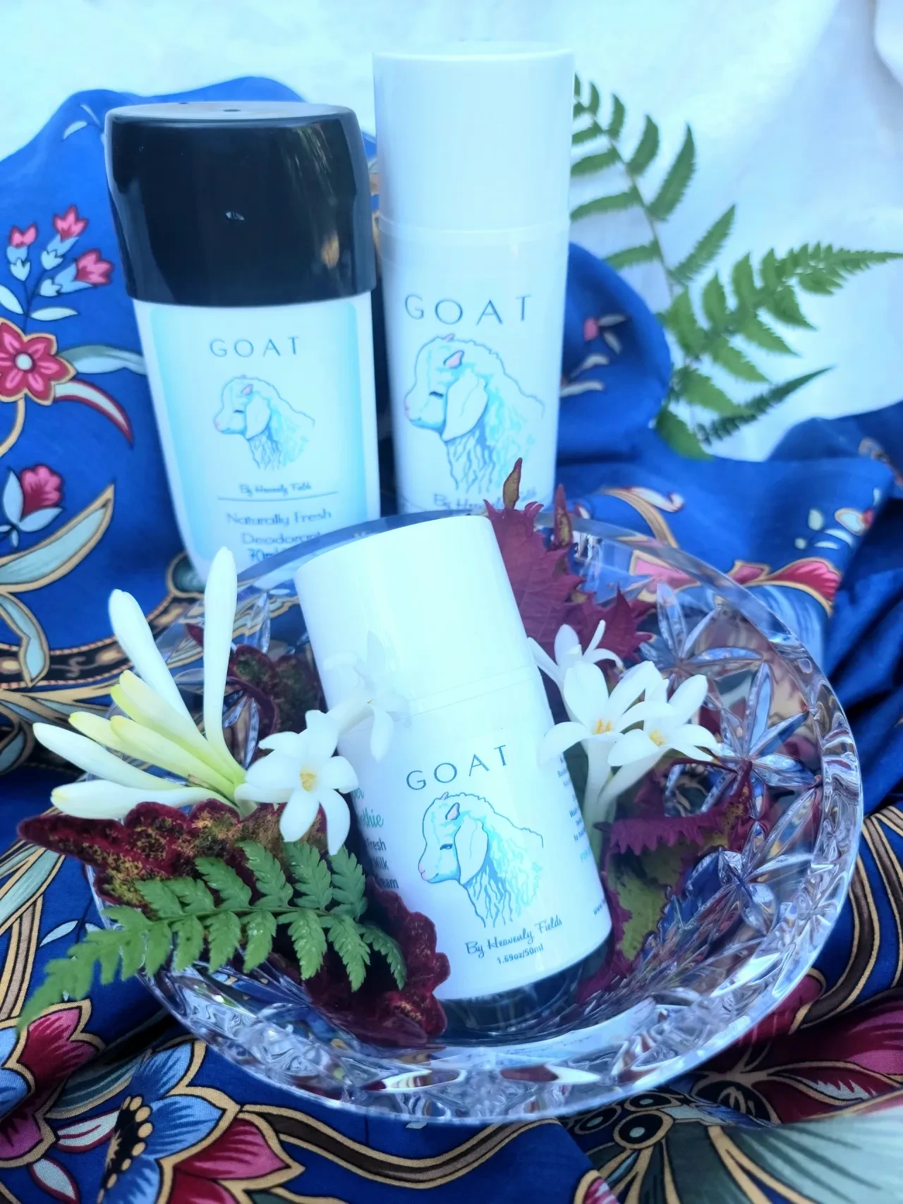 GOAT skincare products with botanicals